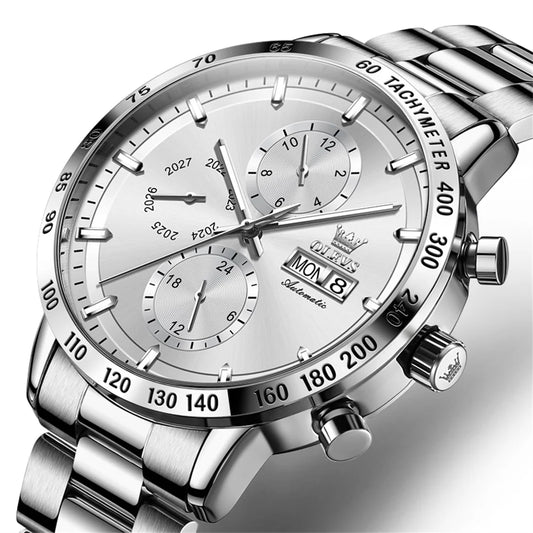 Reloj Automático Hombre 42.5mm – Multifunción con Calendario Completo, Acero Inoxidable, 40-44mm, 3ATM