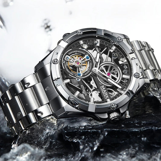 Reloj Automático Hombre 44mm – Esqueleto Mecánico, Tourbillon Decorativo, Acero Inoxidable, Impermeable 3ATM ⭐4.7 (138 Opiniones)