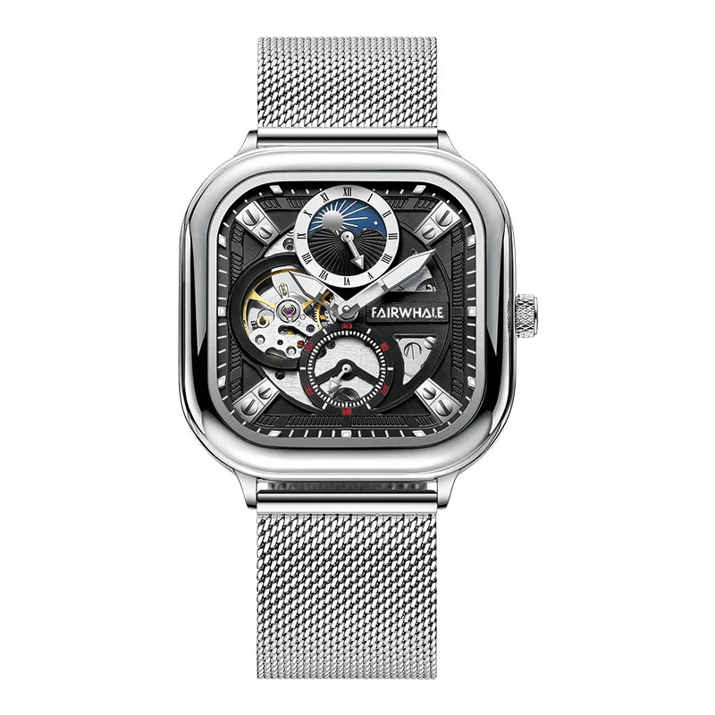 Reloj Automático Hombre 42mm – Mecánico de Lujo, Caja Cuadrada, Acero Inoxidable, Fase Lunar, Impermeable 3ATM ⭐4.8 (162 Opiniones)