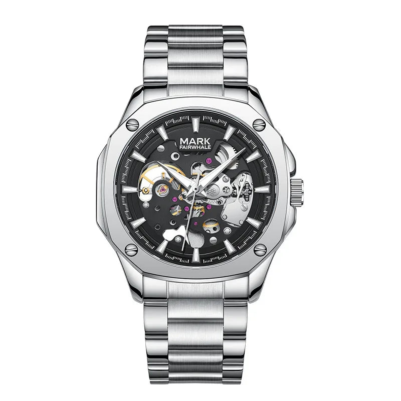 Reloj Automático Hombre 41mm – Mecánico Esqueleto, Caja Cuadrada, Acero Inoxidable, Correa de Cuero, Manecillas Luminiscentes, Impermeable 3ATM ⭐4.5 (163 Opiniones)