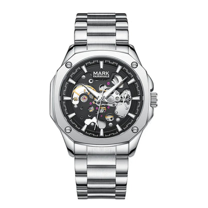 Reloj Automático Hombre 41mm – Mecánico Esqueleto, Caja Cuadrada, Acero Inoxidable, Correa de Cuero, Manecillas Luminiscentes, Impermeable 3ATM ⭐4.5 (163 Opiniones)