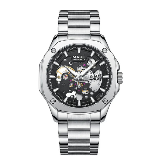 Reloj Automático Hombre 41mm – Mecánico Esqueleto, Caja Cuadrada, Acero Inoxidable, Correa de Cuero, Manecillas Luminiscentes, Impermeable 3ATM ⭐4.5 (163 Opiniones)