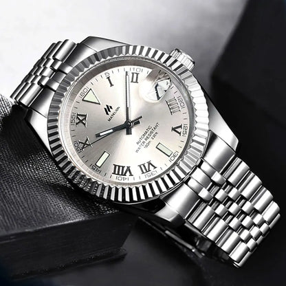 Reloj Automático de Buceo, 36mm/39mm, Esfera Sunburst Plata/Azul/Gris, Números Romanos, NH35A, Cristal Zafiro, 200M ⭐4.7 (165 Opiniones)