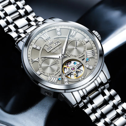 Reloj Automático Hombre 42mm– Mecánico de Lujo, Tourbillon Decorativo, Acero Inoxidable, Calendario Completo, Impermeable 3ATM ⭐4.6 (152 Opiniones)