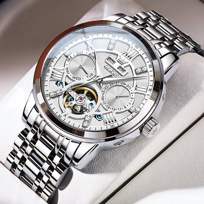 Reloj Automático Hombre 42mm– Mecánico de Lujo, Tourbillon Decorativo, Acero Inoxidable, Calendario Completo, Impermeable 3ATM ⭐4.6 (152 Opiniones)