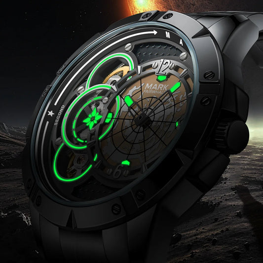 Reloj Automático Hombre 46mm – Mecánico Esqueleto, Luminiscente, Acero Inoxidable, Resistente al Agua, Estilo Deportivo y Casual