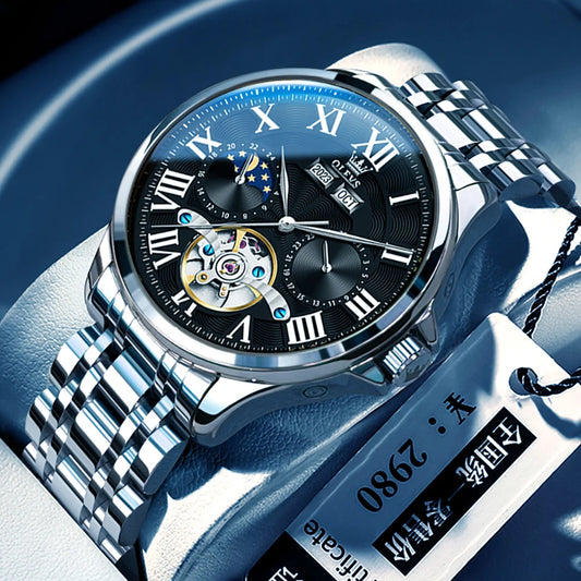 Reloj Automático Hombre 41mm – Multifunción Mecánico, Esqueleto, Tourbillon, Calendario Completo, Fase Lunar ⭐4.9 (178 Opiniones)