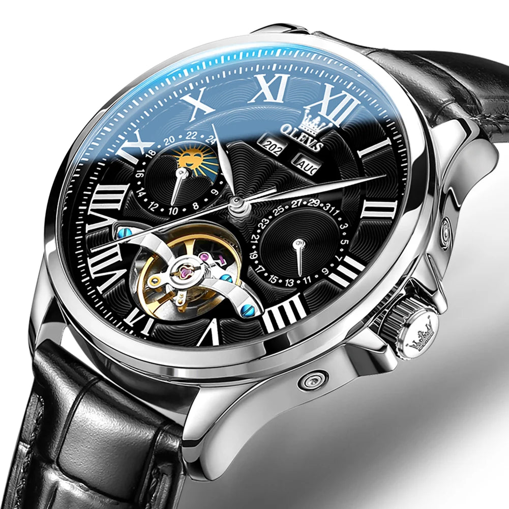 Reloj Automático Hombre 41mm – Multifunción Mecánico, Esqueleto, Tourbillon, Calendario Completo, Fase Lunar ⭐4.9 (178 Opiniones)