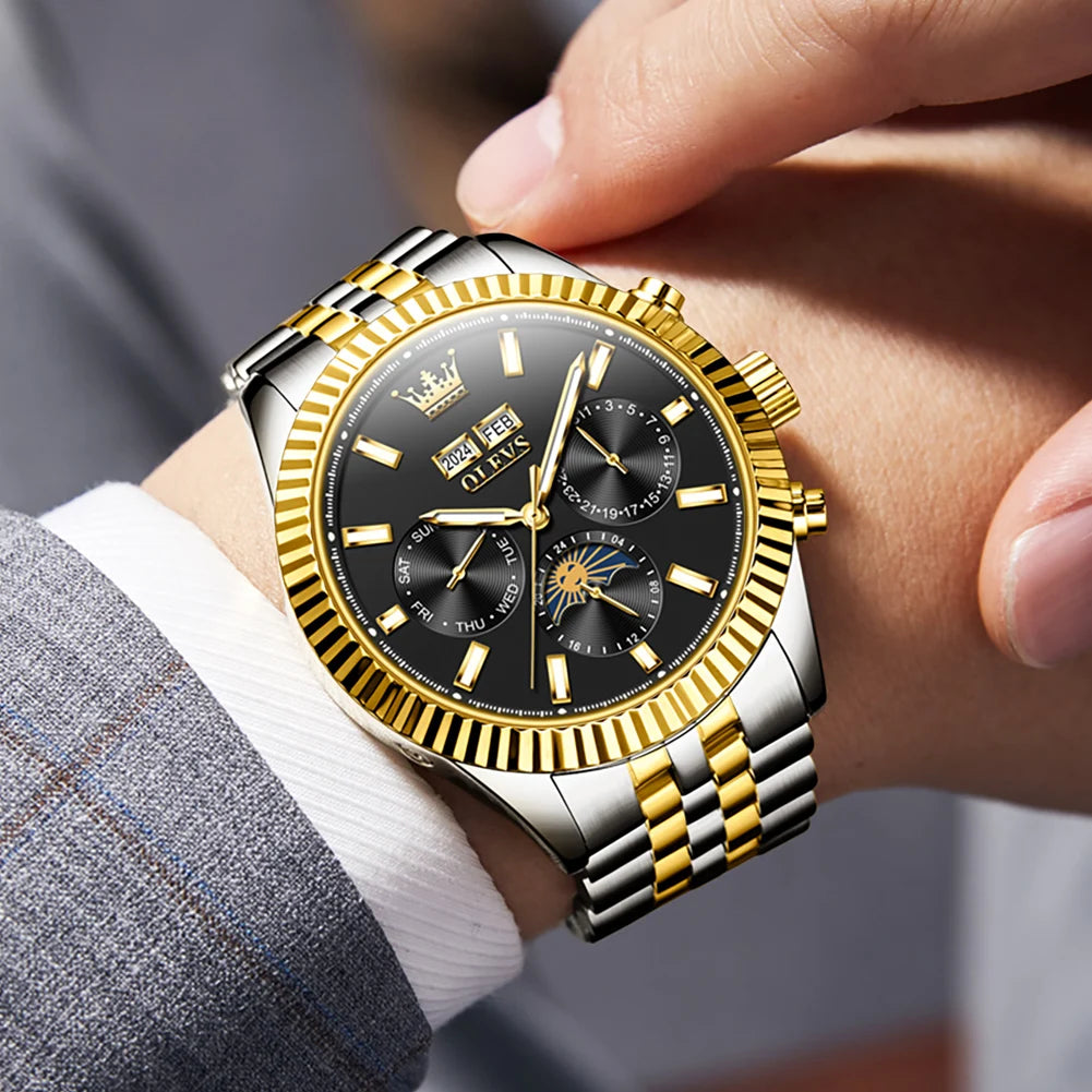 Reloj Automático Hombre 43.5mm– Mecánico de Lujo, Calendario Perpetuo, Fase Lunar, Visualización de Semana, Acero Inoxidable ⭐4.9 (172 Opiniones)