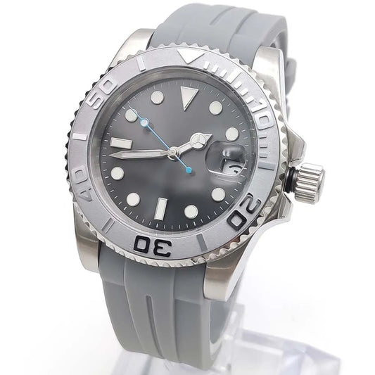 Reloj Automático 41mm – NH35 Japonés, Esfera Gris, Cristal de Zafiro, Correa de Caucho