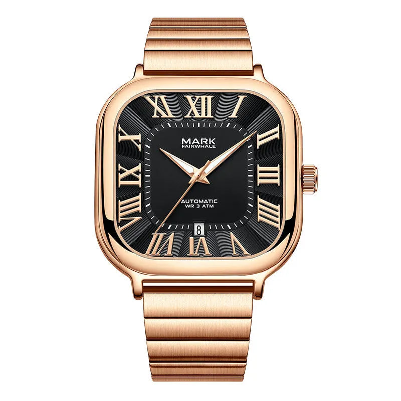 Reloj Automático Hombre 42mm – Mecánico de Acero Inoxidable, Caja Cuadrada, Calendario Completo y Resistente al Agua
