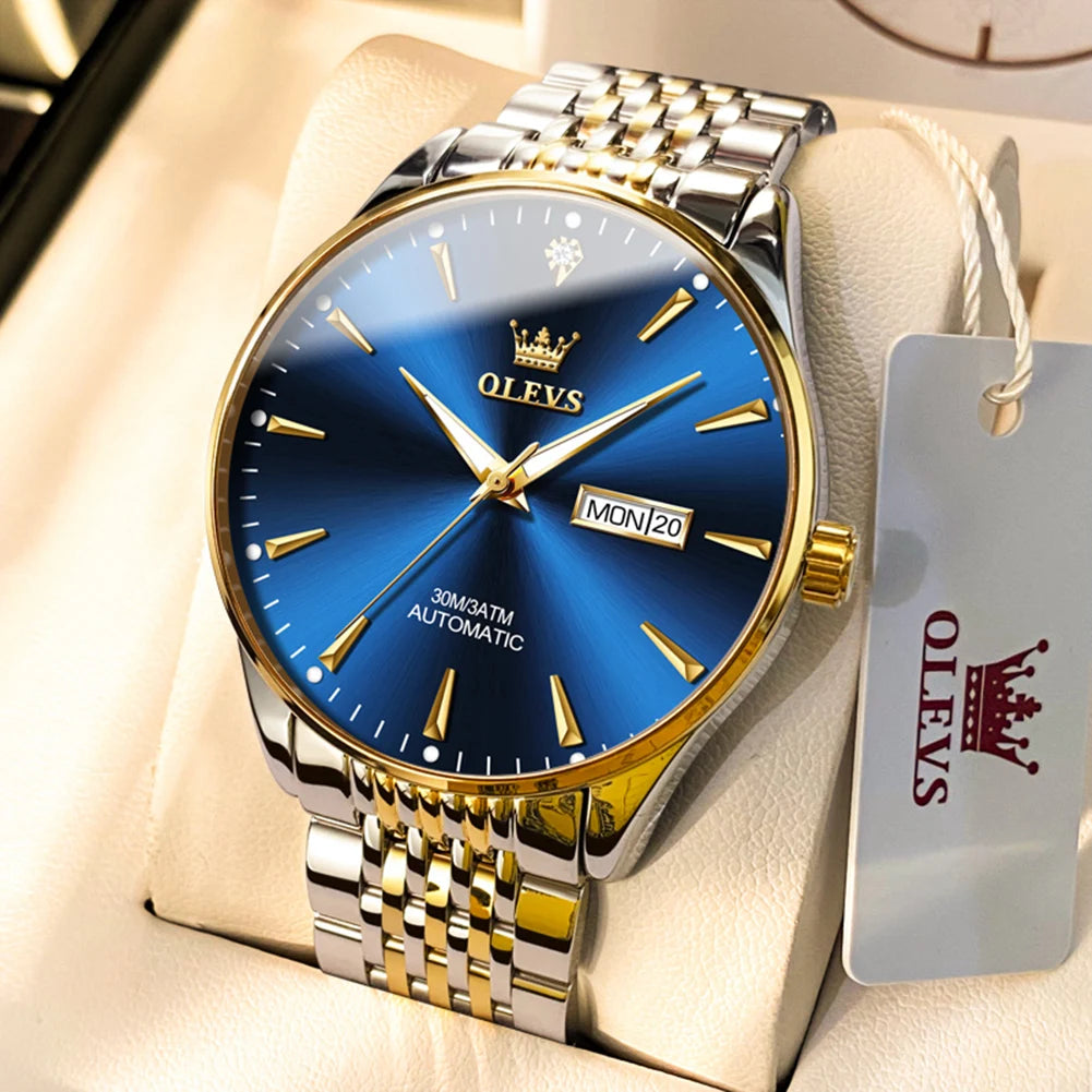 Reloj Automático Hombre 40 mm – Mecánico de Lujo, Acero Inoxidable, Calendario Completo, Luminiscente, 40-44mm, 3ATM