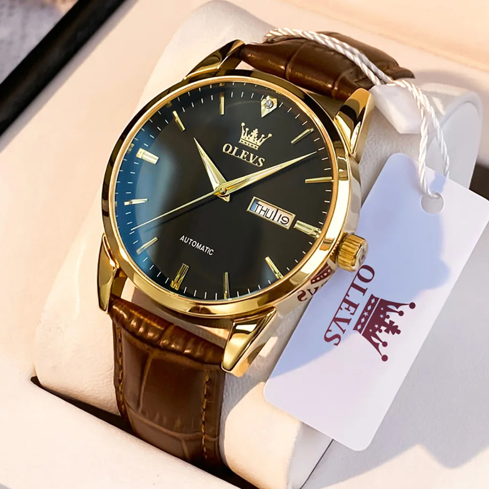Reloj Automático Hombre 40mm – Mecánico Clásico, Correa de Cuero, Calendario Completo, Visualización de Semana, Impermeable 3ATM ⭐4.4 (162 Opiniones)