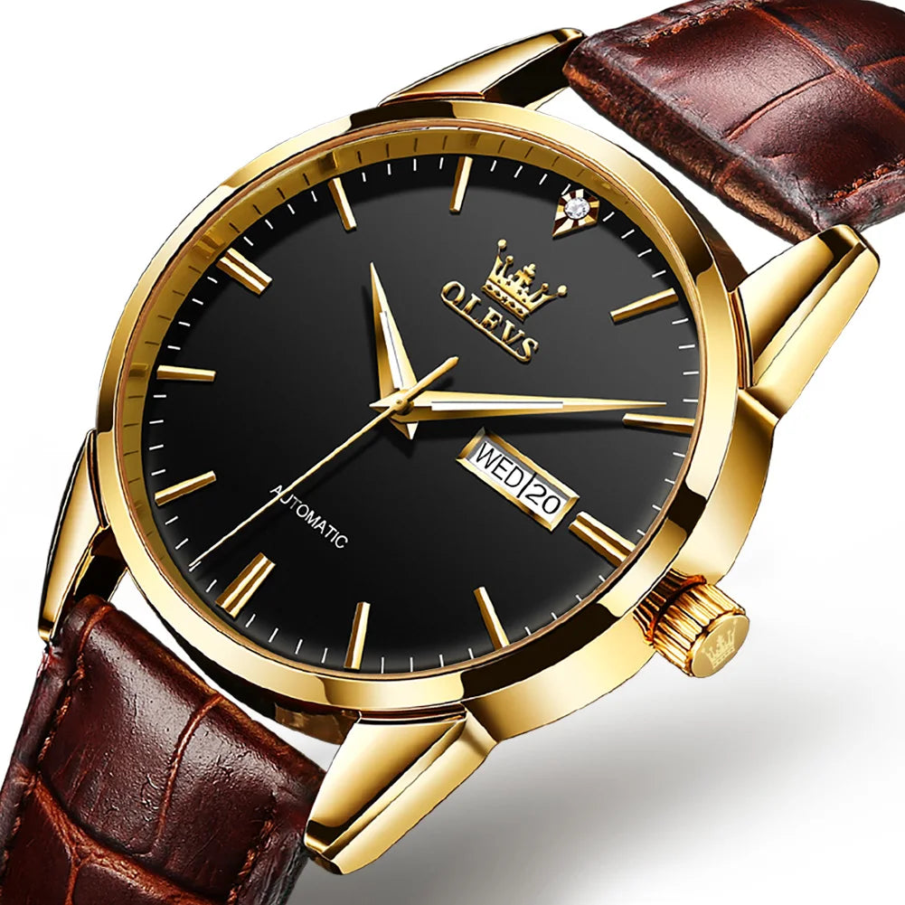 Reloj Automático Hombre 40mm – Mecánico Clásico, Correa de Cuero, Calendario Completo, Visualización de Semana, Impermeable 3ATM ⭐4.4 (162 Opiniones)