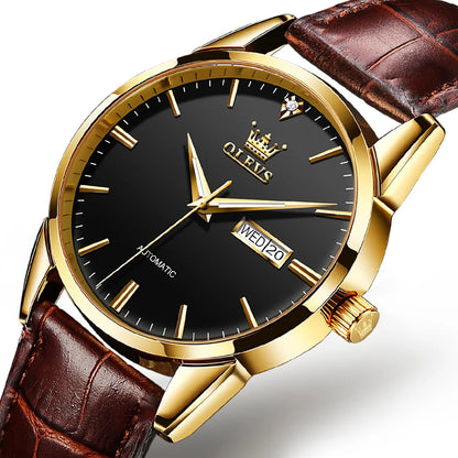 Reloj Automático Hombre 40mm – Mecánico Clásico, Correa de Cuero, Calendario Completo, Visualización de Semana, Impermeable 3ATM ⭐4.4 (162 Opiniones)