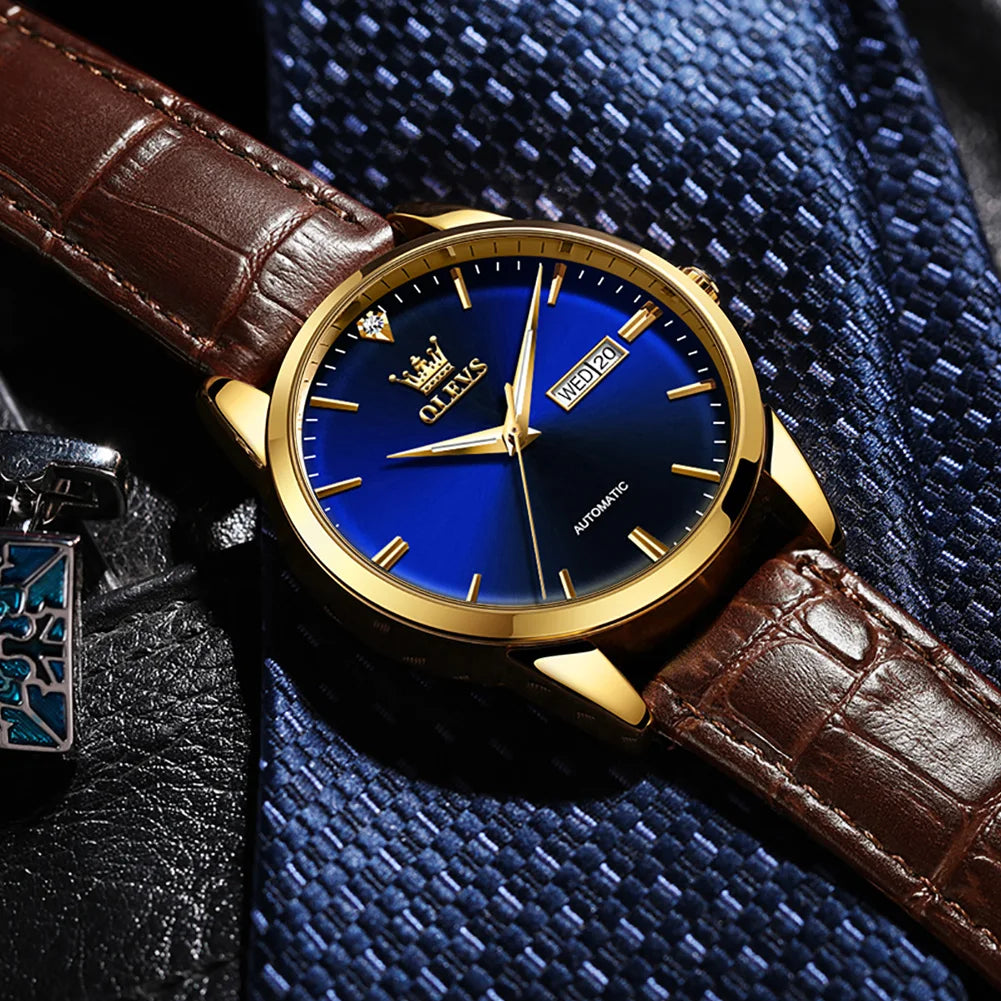Reloj Automático Hombre 40mm – Mecánico Clásico, Correa de Cuero, Calendario Completo, Visualización de Semana, Impermeable 3ATM ⭐4.4 (162 Opiniones)