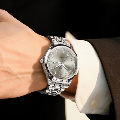 Reloj Automático Hombre 42mm – Acero Inoxidable, Calendario Completo y Día de la Semana, Luminiscente, 40-44mm, 3ATM