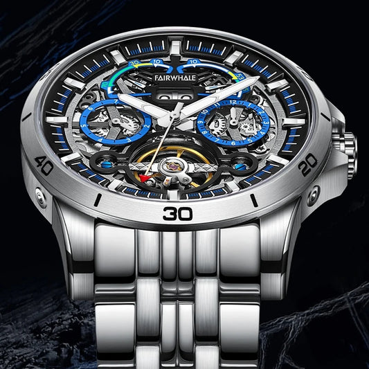 Reloj Automático Hombre – Mecánico Esqueleto, Tourbillon Decorativo, Acero Inoxidable, Calendario Completo, Impermeable 3ATM ⭐4.7 (148 Opiniones)