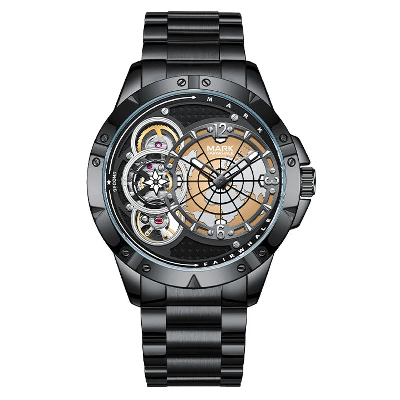 Reloj Automático Hombre 46mm – Mecánico Esqueleto, Luminiscente, Acero Inoxidable, Resistente al Agua, Estilo Deportivo y Casual