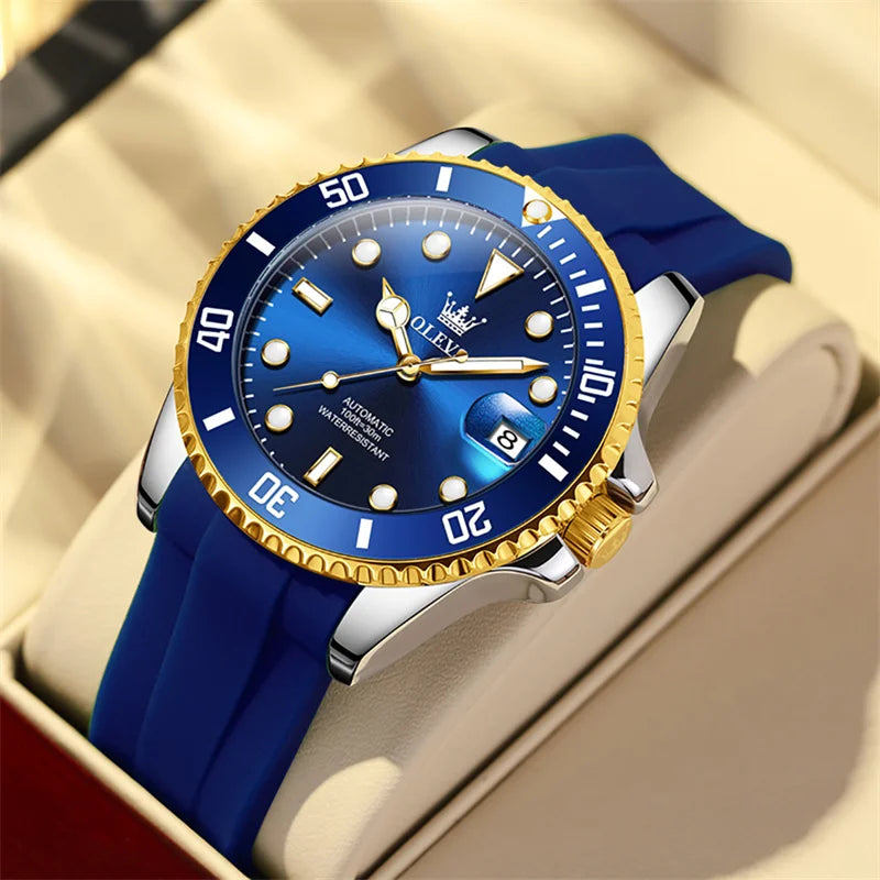 Reloj Automático Hombre 41mm – Mecánico con Correa de Silicona, Calendario Completo, Luminiscente y Resistente al Agua